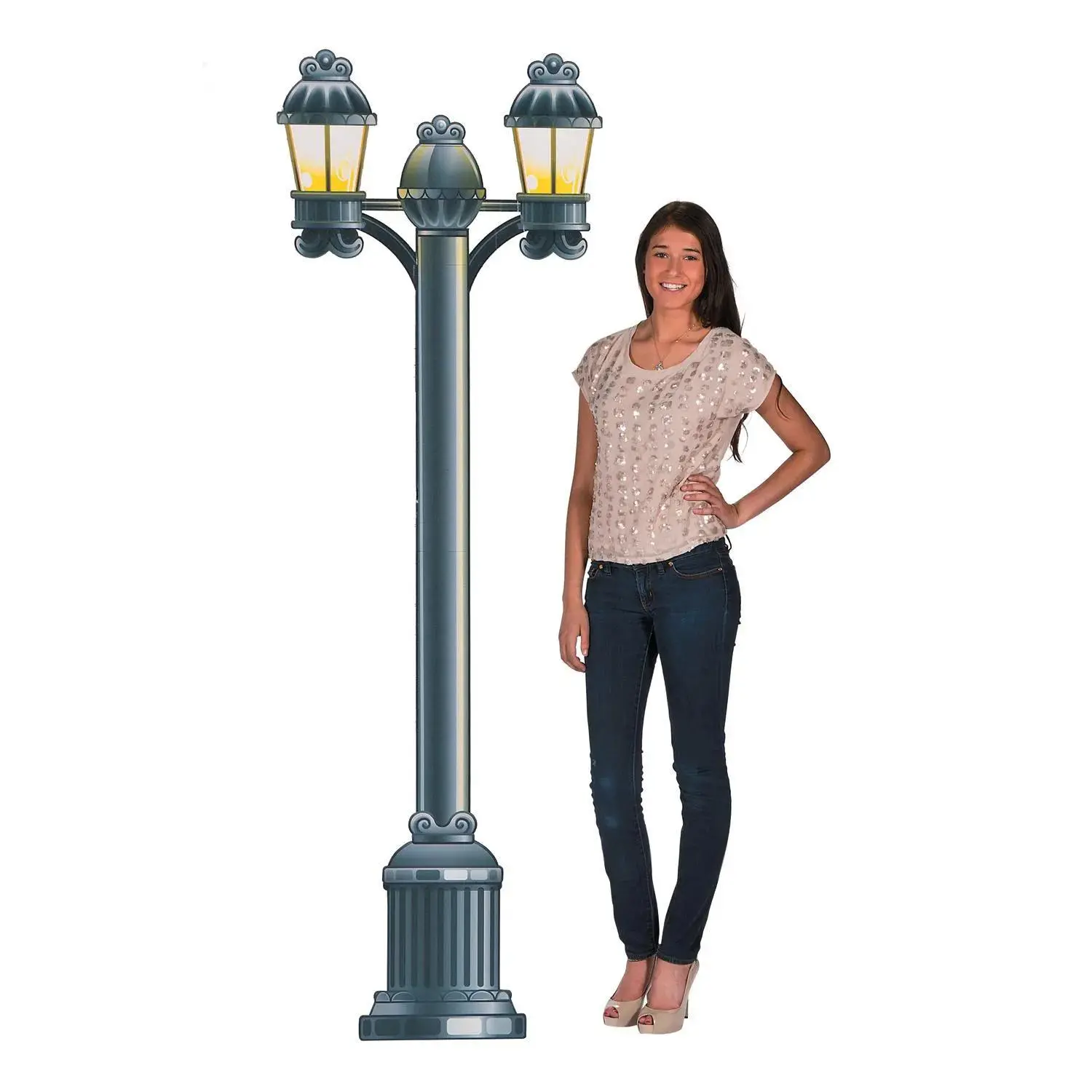 74" Street Light Lantern Cardboard Cutout Stand-Up Decor - 1 Pc, 21" X 6 Ft. Statement Festival Photobooth Props for Superheroes Themed Events, Toy Photography
