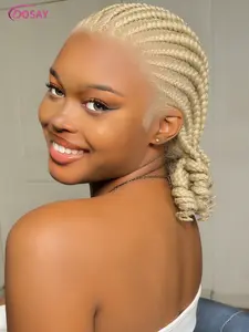 613 Blonde Short Cornrow Box Braided Wigs Curly End 8 inch Twist Synthetic Full Lace Front Wigs Knotless Full Hand Tied Braids for Black Women