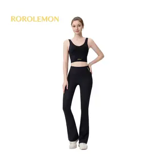 ROROLEMON U-Neck Crop Tank & Flare Leggings Set, 2-Piece Workout Outfit for Women