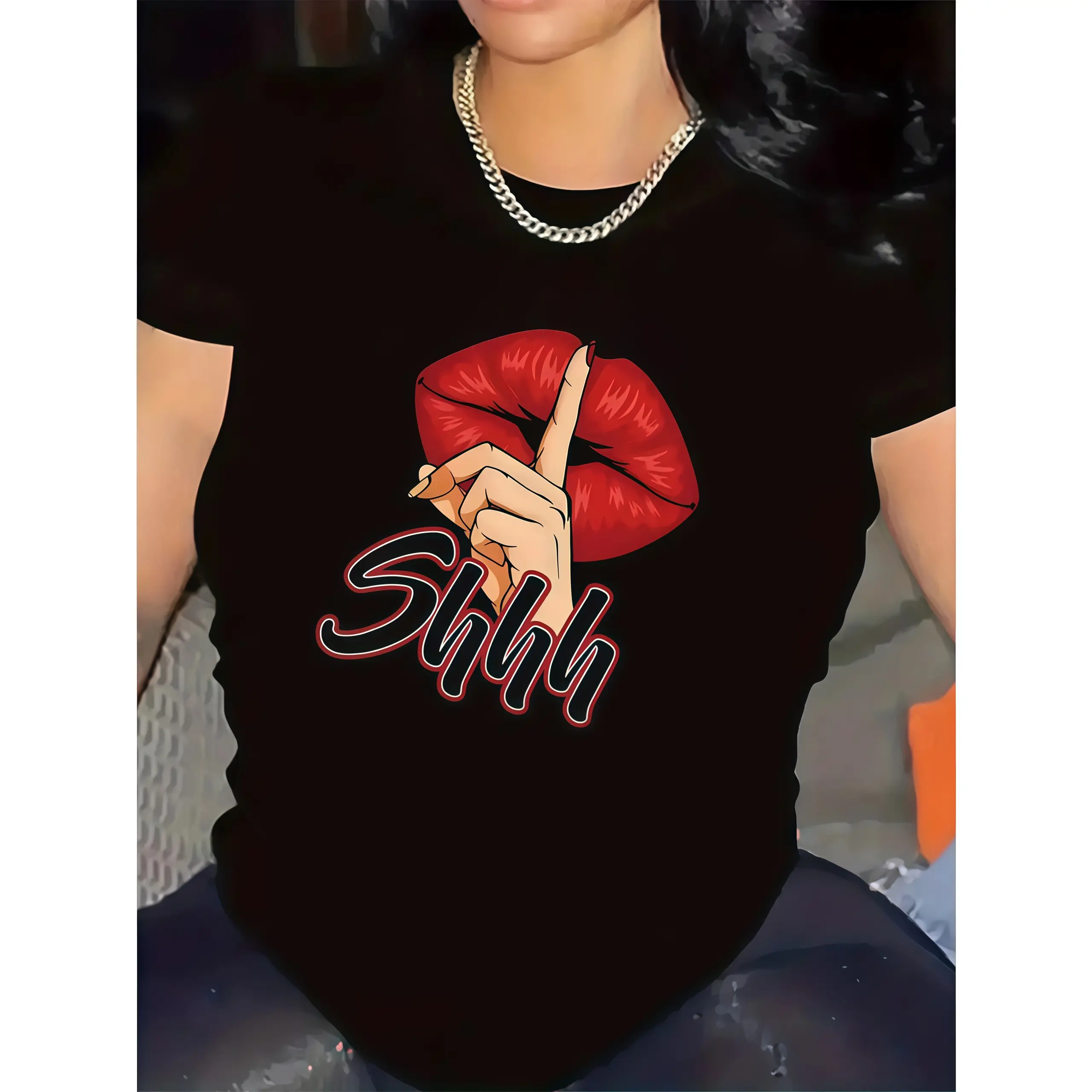 Men's Red Lip Graphic Tshirt, Classic Casual Shortsleeve Crewneck Top in Soft Cotton, Everyday Streetwear, Menswear, Stylish, Jeans