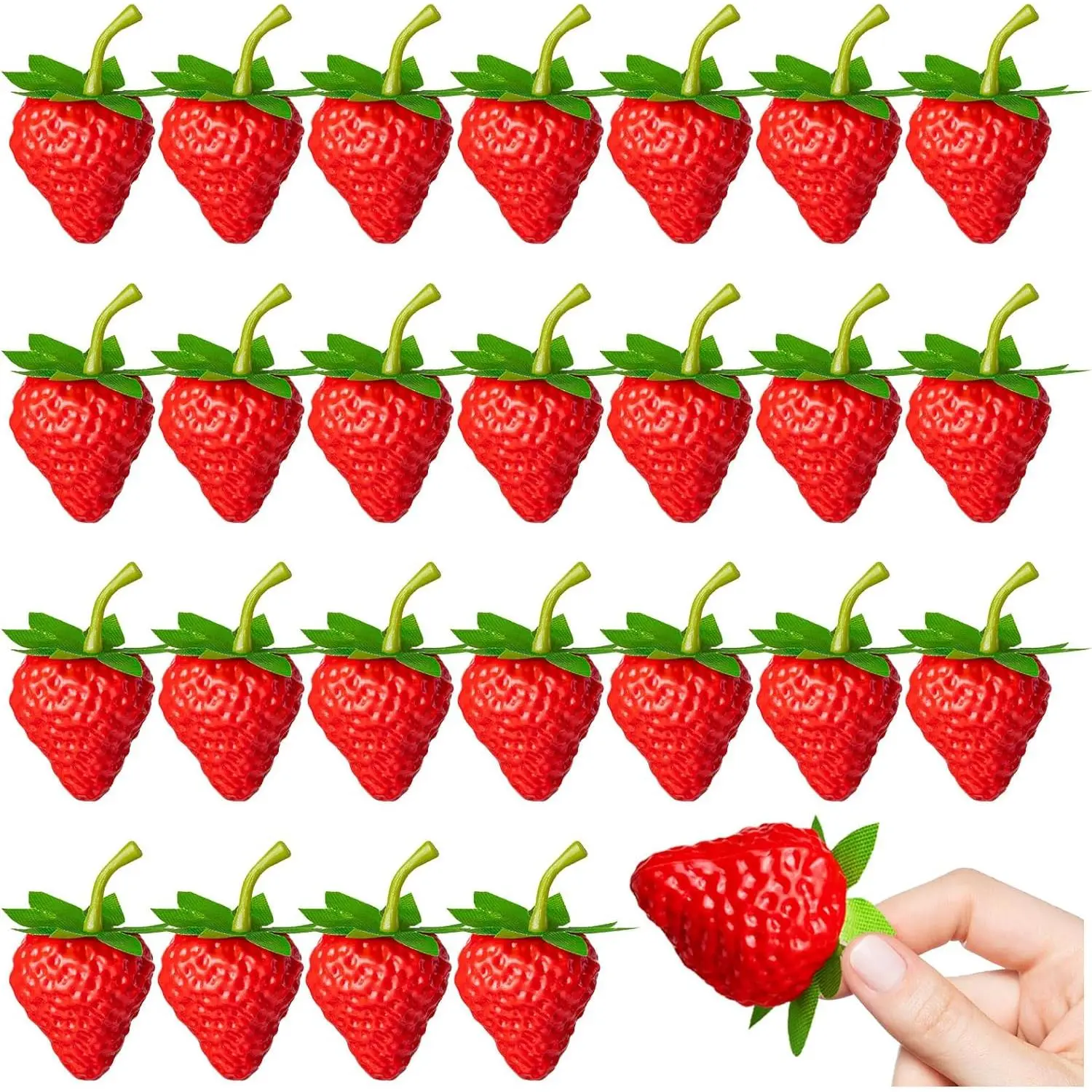 25Pcs Fake Strawberry, Artificial Lifelike Strawberries Plastic Strawberries Red Strawberry for Home Kitchen Party Decor Photography Prop