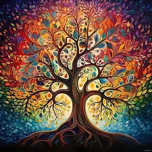 5D DIY Full Drill Round Diamond Painting Kits - Diamond Art Craft Kit Colorful Big Tree Mosaic, Canvas - DIY Decorative Painting, Home Wall Decor, Perfect for Valentine's Day, Halloween, Christmas, Birthdays, and Anniversary Gifts.