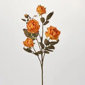 Lifelike Blooming Golden Yellow Rose Spray Prickly Thorn Faux Floral Stem - 30"