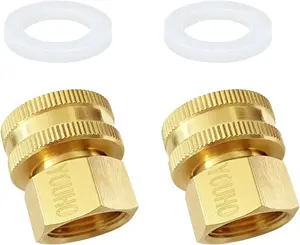2 count 3/4 GHT (F) to 1/2 NPT (F) Solid Brass Garden Hose Fittings Connectors Adapter Heavy Duty Brass Repair Double Female Water Hose Connector