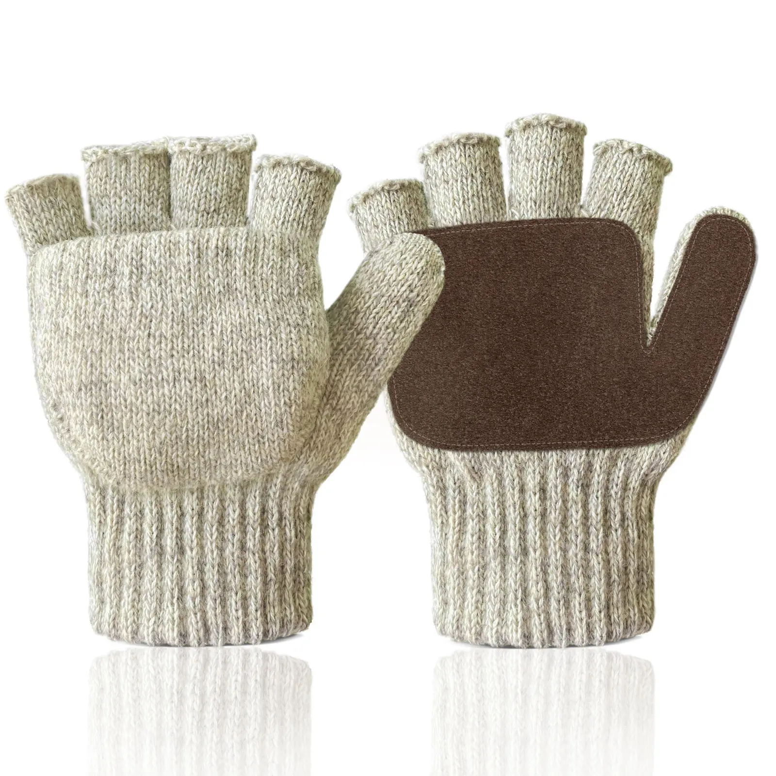 Evridwear Wool Convertible Fingerless Gloves Winter Knitted Flap Mittens Thermal Insulated Warm for Cold Weather Men Women