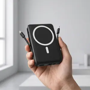 10000mAh Magnetic Power Bank,  Wireless  Charger with LED Display, Comes with Type-C Cable, Supports Fast Charging and Lightning Input, Made of Lightweight Silicone, Charges Smartphones Android Phones, Compact and Portable，Best Gift ldeas trip