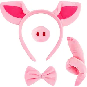 Pig Ears Headbands Peppa Pig Costume Miss Piglet for Women Piggy Mask for Girls  Adults Tail Shrek Nose and Bow Tie Halloween Dress Up Party Decoration Accessories Set