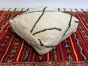 Hennu- Moroccan Bohemian Floor Pillow - Cover Handmade Cushion made from Vintage 80 s Moroccan Rugs .