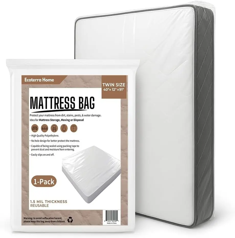 Twin Mattress Bag for Moving and Disposal,Waterproof Mattress Plastic Cover,Storage Protector, 1 Pack