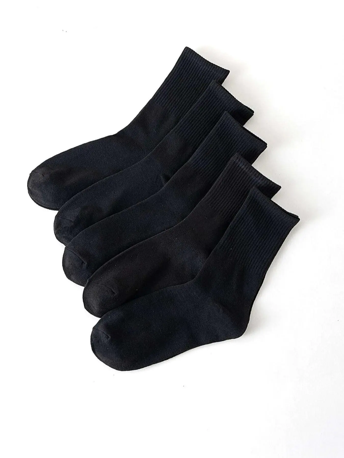 Men's 5 Pairs Plain Black Casual Crew Socks, Multi-pack Basic Simple Soft Comfy Mid Calf Socks for Daily Wear, Minimalist Men's Socks for Fall & Winte