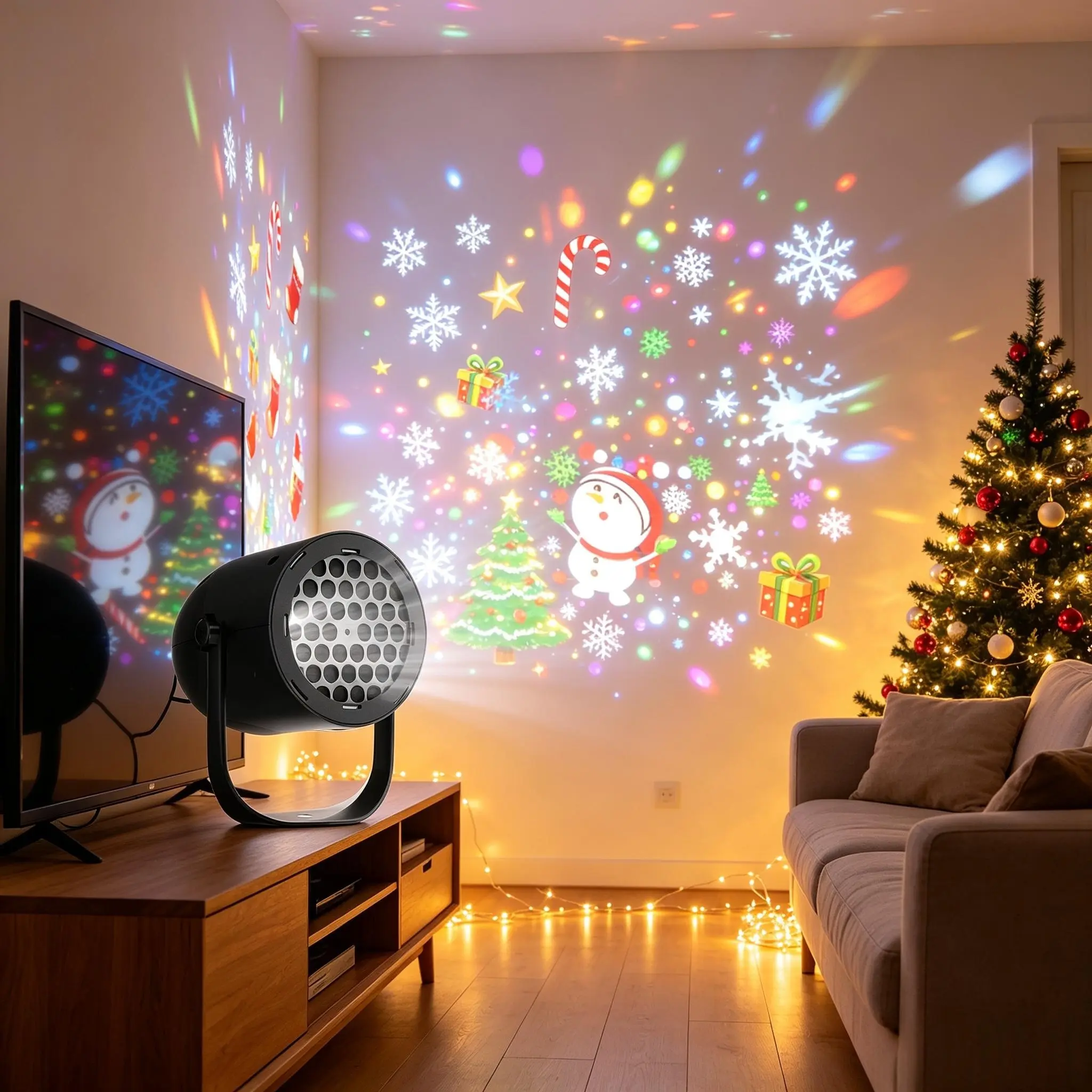 Christmas LED Projection Light Indoor/Outdoor projection light usb Includes 16 patterns Suitable for decorating indoor and outdoor walls courtyards gardens and Christmas parties.
