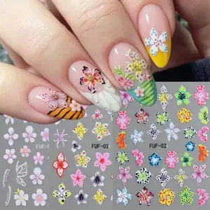 Leopard Print Peony Nail Stickers, Multicolor Five-Petal Lily Design, Vintage Self-Adhesive Nail Art Decor, DIY Nail Accessories for Spring Summer