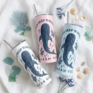 Whale Shark Tumbler 20oz 40oz, Christian Ocean Cup Isaiah 43, Beach Summer Tumbler, Shark Lover Gift, Coastal Aesthetic Cup, Coconut Girl Drinkware
