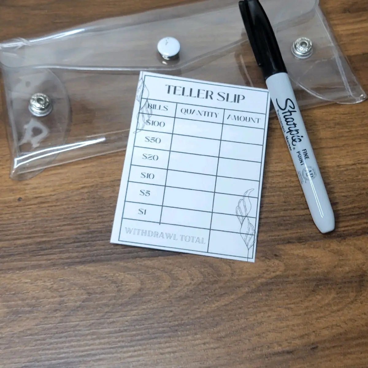 Simplistic Leaf Teller Slip and Bank Bag Set -  Savings Challenge Must Have