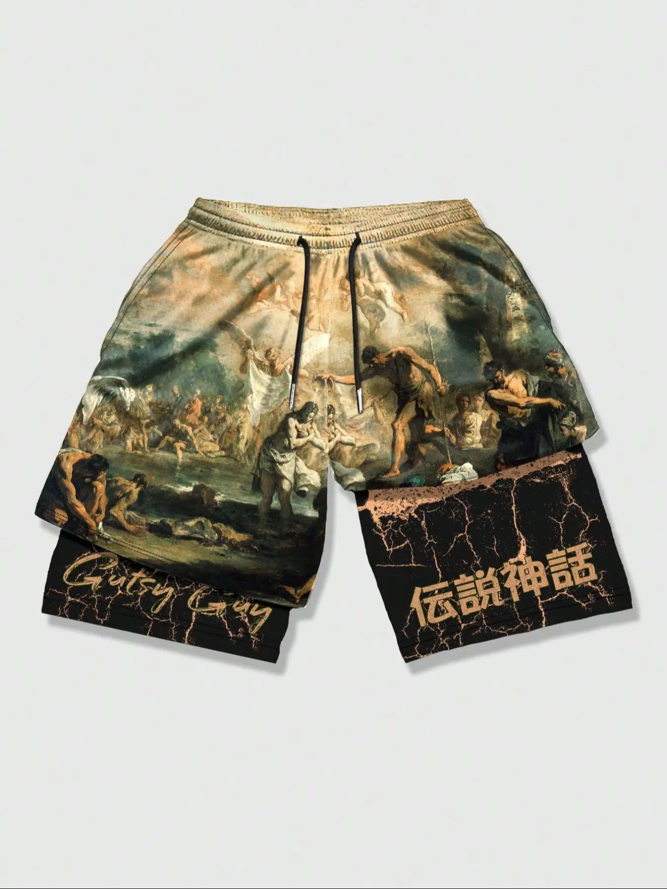 Men's Regular Fit Painting Print Shorts, Casual Comfy Breathable Shorts for Summer, Men's Bottoms for Daily Wear, Casual Streetwear Shorts