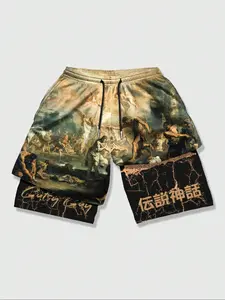 Men's Regular Fit Painting Print Shorts, Casual Comfy Breathable Shorts for Summer, Men's Bottoms for Daily Wear