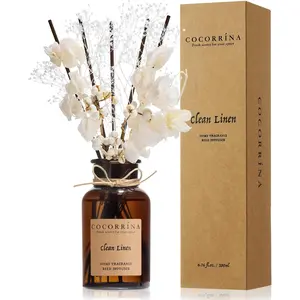 Cocorrína Reed Diffuser Set, 6.7oz Flower Reed Diffuser with Real Preserved Flowers - Clean Linen Scented Oil & Sticks - Long Lasting Home Fragrance for Bedroom Bathroom Shelf Decor