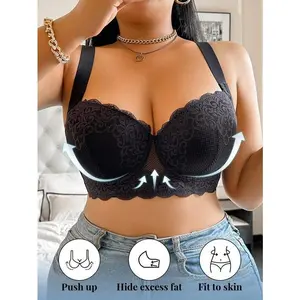 Sexy Lace Plus Size Comfortable Seamless Gathered Adjustable Underwire Bra 1pc Lingerie Fit Womenswear