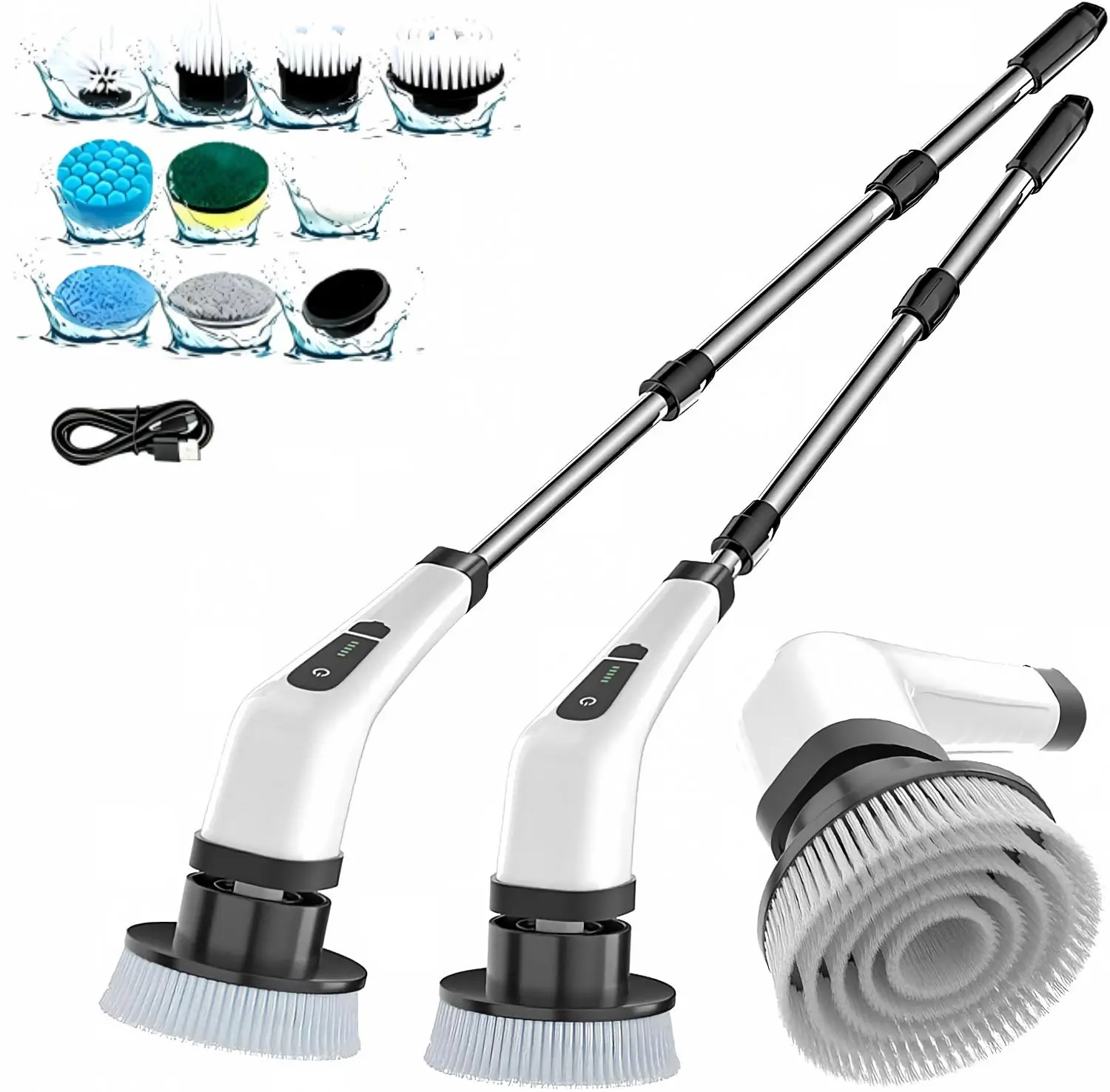 Electric Spin Scrubber, Cordless Bathroom Cleaning Brush, IPX7 Waterproof, 5 Adjustable Speeds, LED Battery Display, 9 Replaceable Brush Heads, Adjustable Extendable Handle, Shower Scrubber for Grout, Tile, Tub & Glass #TikTokShopBackToSchool #SohoChic