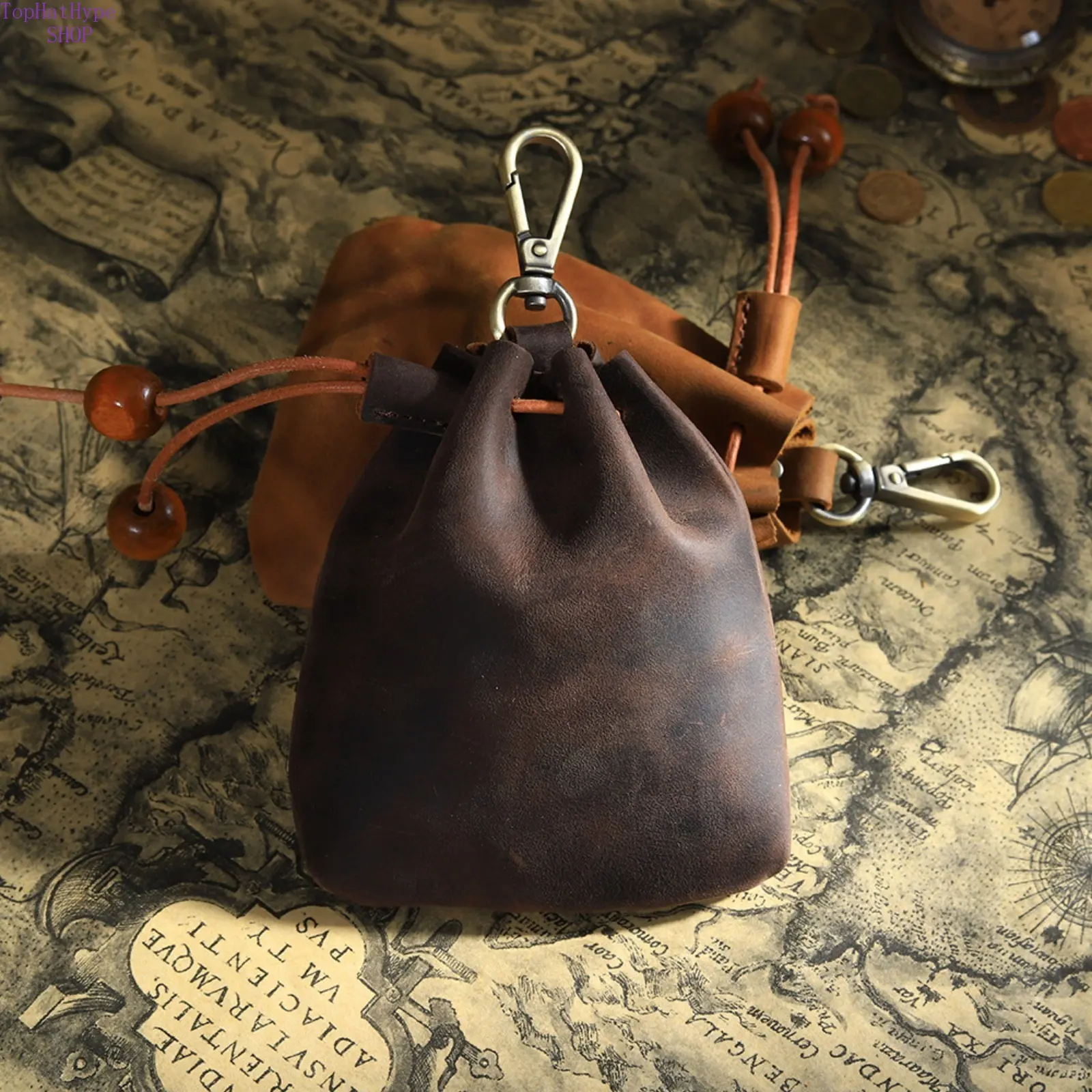 Men's Coin Purse in Vintage Genuine Crazy Horse Leather, Small Size Pouch with a Key Clip and Multiple Slots for Daily Carry, Mens Wallet, Genuine Leather, Small Pouch Size, Genuine Leather Bag, Internal Pockets