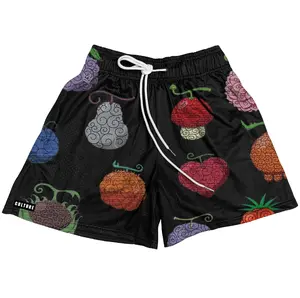 One Piece Devils Fruit Shorts Unisex Sports Double-Layered Inner Shorts Full Print Drawstring Design Men Women Mesh Basketball Shorts 4 Pockets 5.5 Inseam