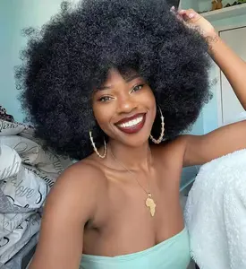 Afro Wigs for Black Women 70s Afro Kinky Curly Wig with Bangs Bouncy Huge Fluffy Puff Wigs Synthetic Hair for Cosplay Daily and Party use 14Inch protective hairstyle