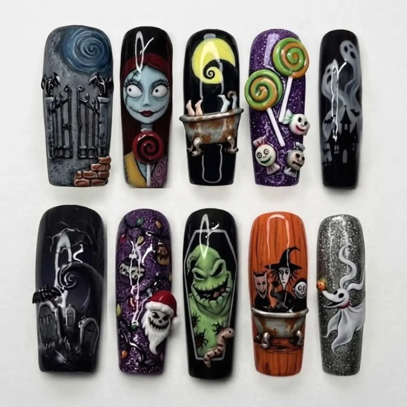 Handmade Nightmare Press On Nails, 3D Spooky Halloween Acrylic Manicure