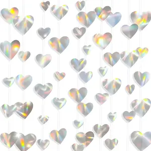 10 Pack 130ft  Holographic Heart Party Garland Asymmetrical Love  Banners for Birthday Wedding Bachelorette  Bridal Shower Engagement Decorations