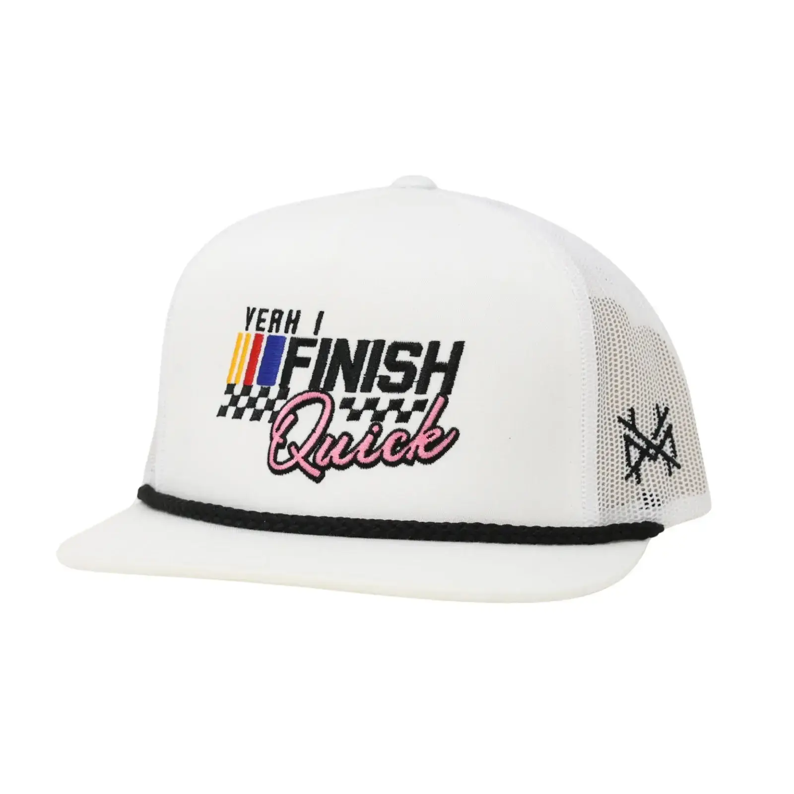 Flat Bill White W/ Black Rope