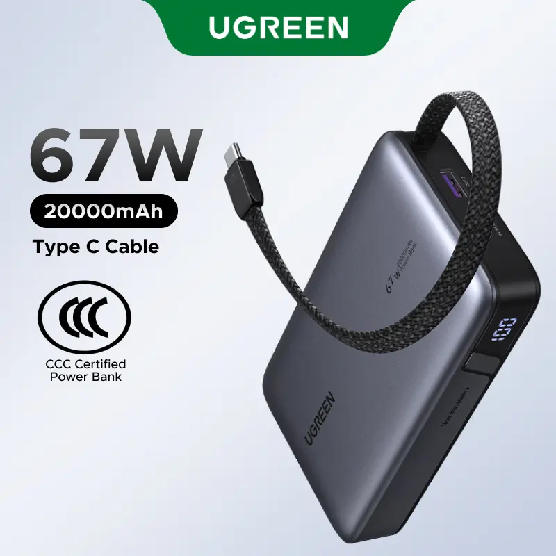 UGREEN Nexode Power Bank, 20000mAh 67W Laptop Portable Charger with Built-in USB-C Cable 72Wh Fast Charging Business Travel Battery Pack for MacBook Pro/Air/ipad/iPhone 17/Samsung S25/Dell/HP/Lenovo DealsForYouDays
