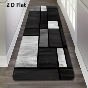 Flannel Kitchen Runner Mat, Mondrian Geometric Design, Non-Slip, Absorbent, Bathroom, Laundry Room, Hallway Rug, Geometric Pattern Rug