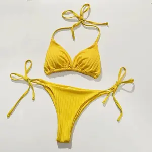 Sexy Pit Bar Bikini Set | Small Chest Gather | Split Style | Beach Vacation Swimsuit | Summer New Style