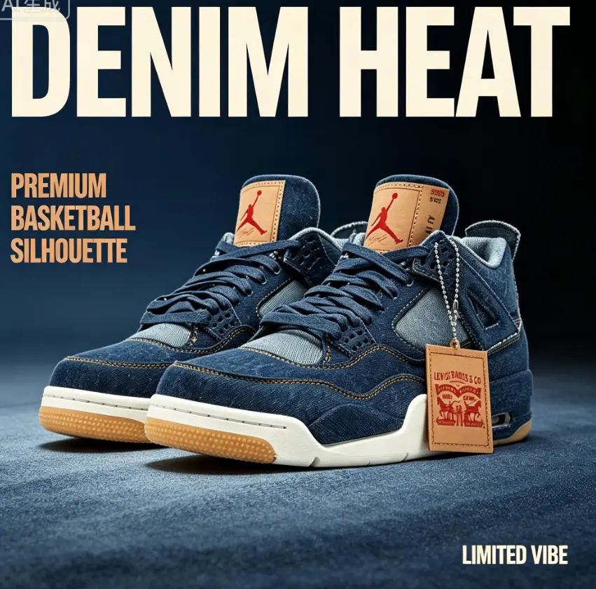 Premium full denim upper AJ4 basketball shoes with gum rubber outsole, cushioned midsole brings comfy support for daily wear & casual hoops