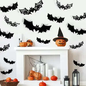 Bat Design Wall Sticker, 256pcs/set Assorted 3D Bat Wall Decal, Halloween Decoration, Spooky Wall Decor for Home Living Room Bedroom
