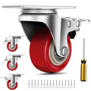 Caster Wheels 2 Inch, Heavy Duty Caster Wheels Set of 4, Swivel Castor Wheels with Dual Locking Brakes, Silent Polyurethane (PU), 360? Rotation, for Furniture and Workbench, Load 600lbs