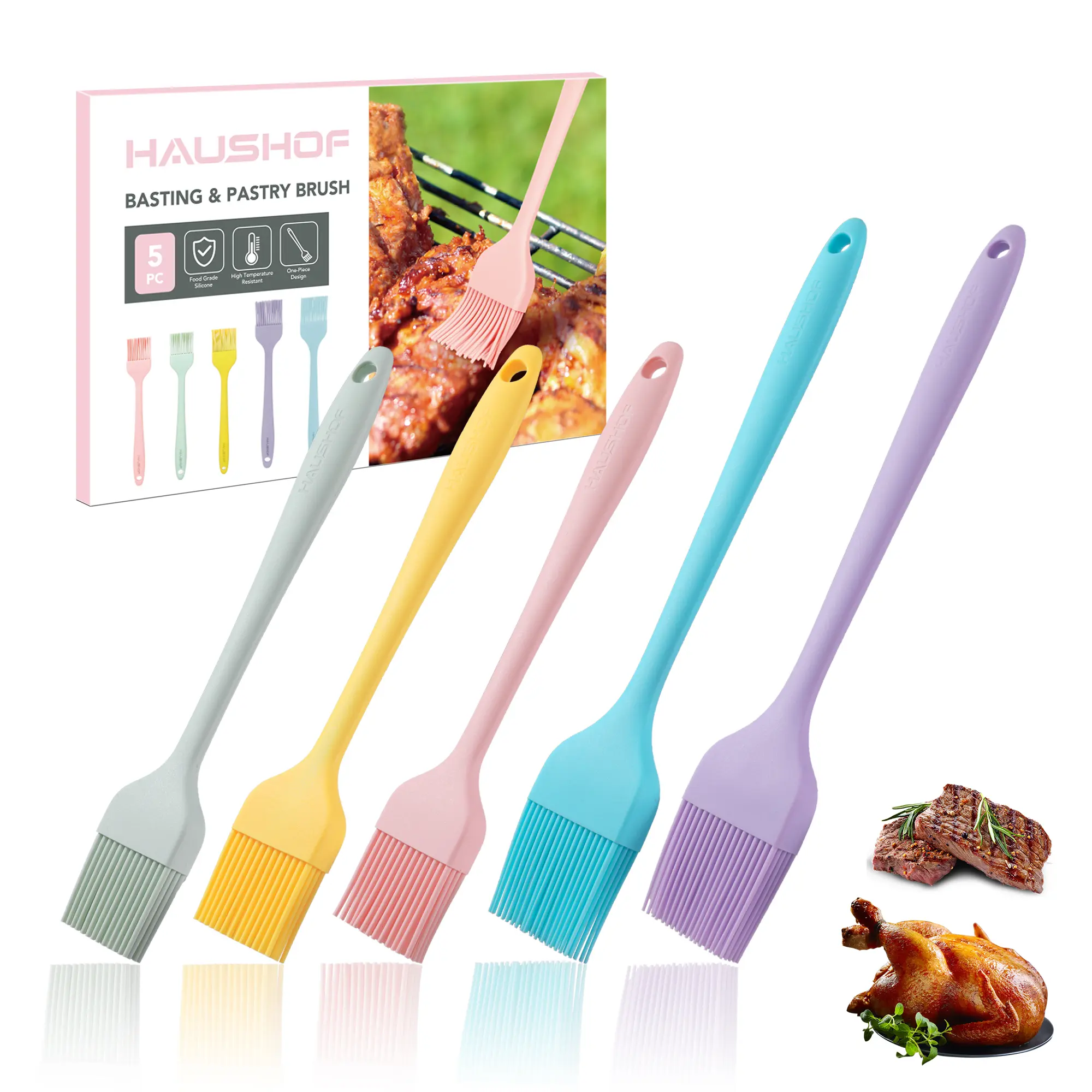#fathersdaygift HAUSHOF Silicone Basting Pastry Brush, Heat Resistant Pastry Brush Set, One-Piece Design, Perfect for Baking, Grilling, Spreading Oil, Butter, BBQ Sauce, or Marinade, Dishwasher Safe