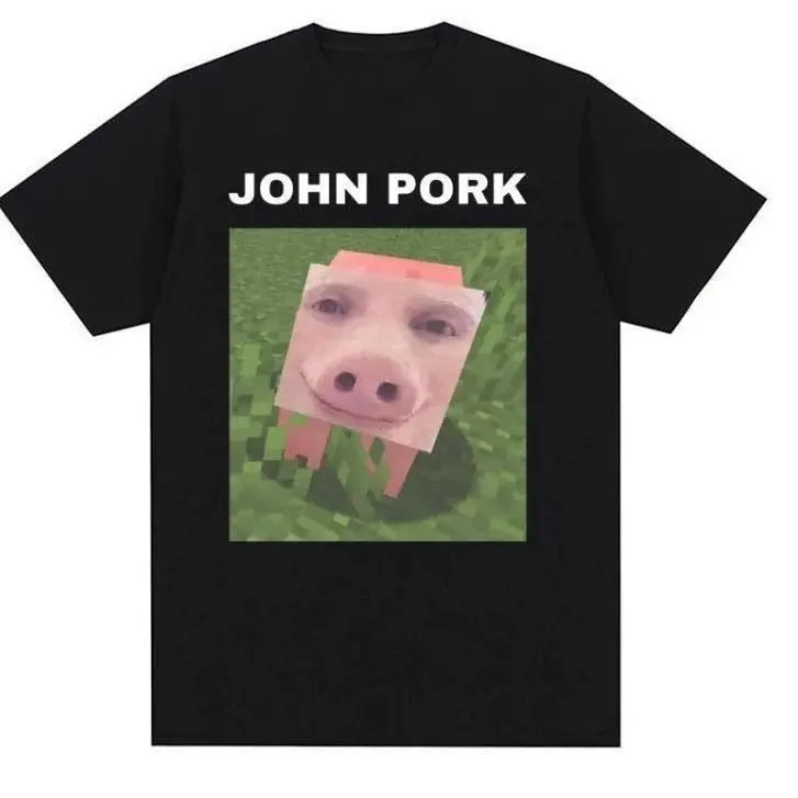 John Pork Minecraft Pig Meme Graphic T Shirt Viral Cursed Internet Meme Funny Casual Short Sleeve Tee For Men Women,Cotton Short Sleeve T-Shirt Funny Shirt