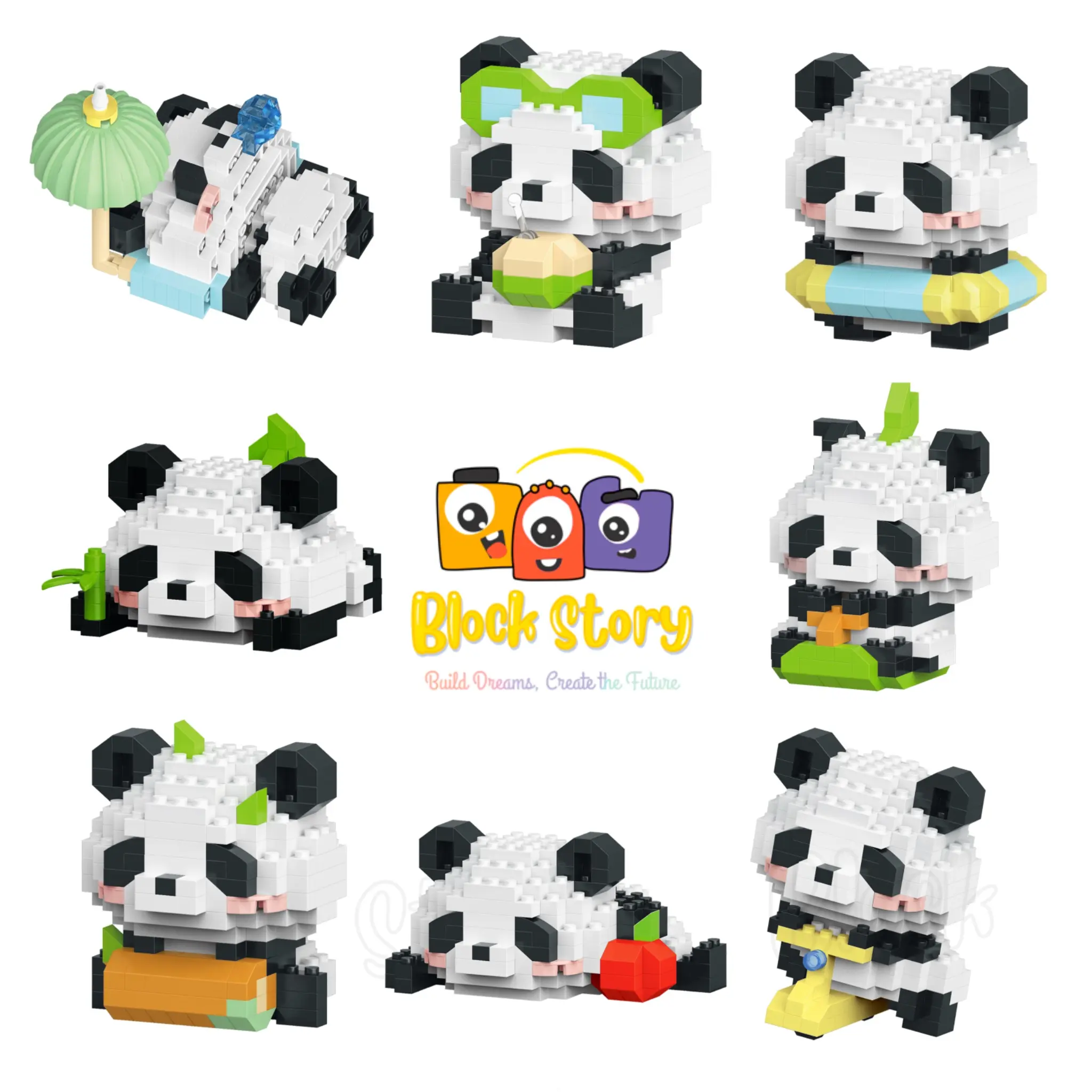 Cute Panda Building Blocks Toy Set Cartoon Animal Brick Figures Creative DIY Assembly Gift for Kids Collectors Educational Construction Toys for Girls Boys Panda Series Mini Bricks