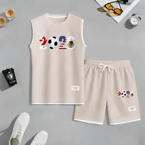 Men’s Sleeveless Summer Set – Tank Top & Shorts, 2026 USA Canada Mexico Soccer Graphic Print, Casual Streetwear Athletic Activewear, Lightweight Gym & Outdoor Outfit