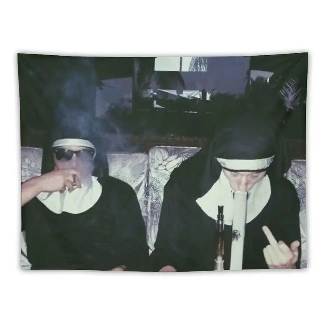 Nuns Smoking Weed Banner Flag Wall Art Hanging Solid Color Decorative Tapestry for Clubs Concerts Bars University Dormitories Living Rooms Bedrooms Decor Solid Color Decorative Y2K Indie Room Decor Wall Tapestry, Gift For Him, Gift For Her.