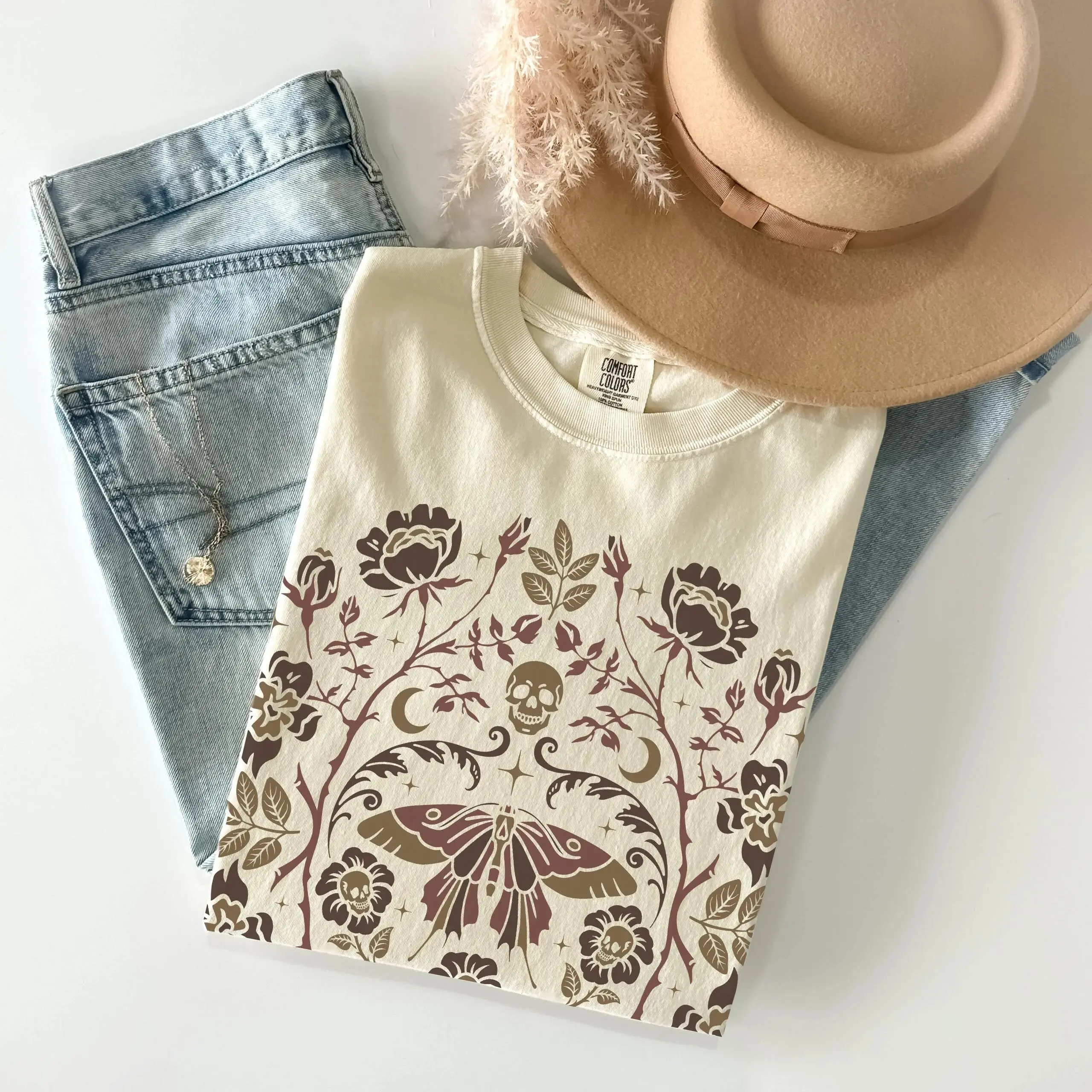 Comfort Colors Gothic Garden Tshirt, Dark Academia Shirt, Floral Skull Creepy Cute T-shirt, Pastel Goth Graphic Tee, Botanical Butterfly Top