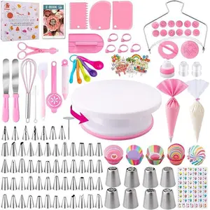 Multi Function Cake Decorating Tools 356pcs Kit With Stable Turntable Icing Tips Piping Bag For Beginners Food Grade Materials Fondant Cutters Cake Leveler Scraper Baking Essentials