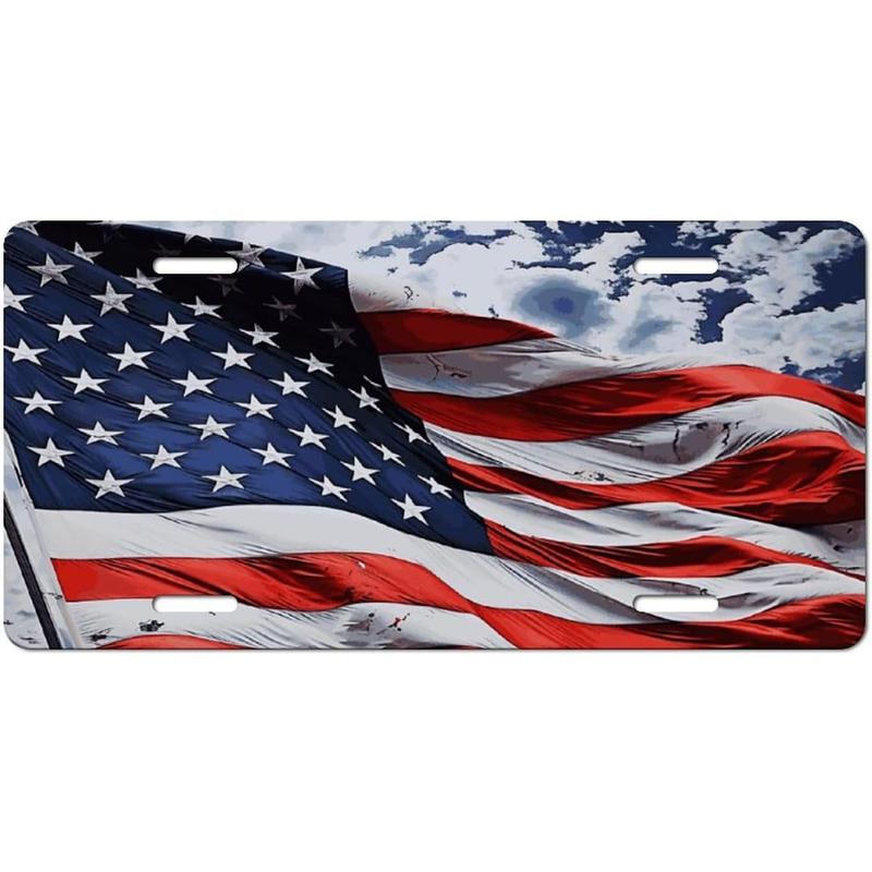 US Flag License Plate Frames for Women Universal Aluminum Us Car Tag Frame Personalized License Plate Cover with 4 Holes Cute Car Plates Frame Rustproof Front Plates Holder 6x12 Inches
