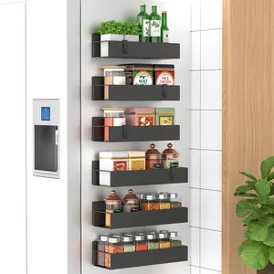 6-Pack Magnetic Spice Rack Organizer for Refrigerator & Oven — Black Fridge Storage Shelves