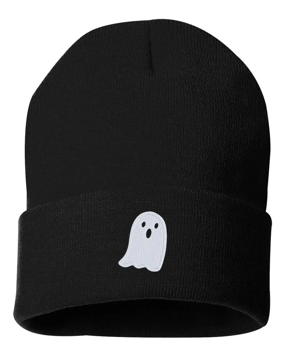 Cute White Ghost Cuffed Beanie, Halloween Ghost Hat, Cute Ghost Beanie, Embroidered Ghost Beanie