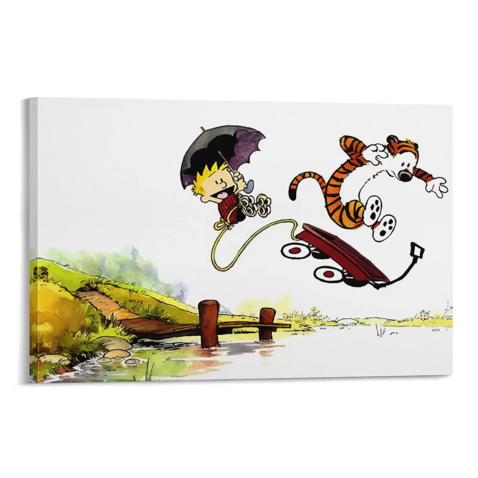 Funny Calvin Hobbes Adventures in Imagination Canvas Poster - River Jump Art for Game Room & Kids Corner Canvas Poster Bedroom Decor Sports Landscape Office Room Decor Gift Frames Ornaments Wall Artistic