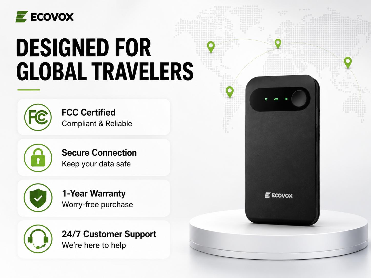 ECOVOX 2026 High Speed Wireless WiFi Hotspot Portable Pocket Wi-Fi Router - 4G LTE WiFi 6, No SIM Card Required, Connect 9 Devices, 150+ Countries, Free 1GB Data, for College Students (Back To School)