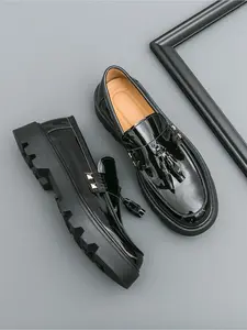 Men's Spring British Style Formal Business Loafers, Black Ankle Derby Shoes with Thick Sole Hidden Height Increasing, Classic Commute Casual Dress Shoes for Male