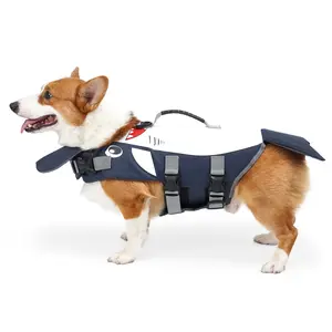 Anti-Tear Dog Life Jacket, Fun Shark Design Pet Flotation Vest, Reflective Adjustable Dog Life Jacket for Small Medium Dogs Swimming or Boating