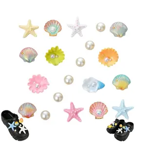 20Pcs  Beach Shoe Charms for Girls Pearl Starfish and Seashell Shoes Accessories Ocean Theme Crocs buckle  for Women Beach Theme Party